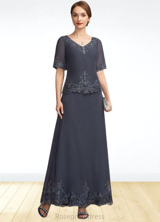 Lila A-Line V-neck Ankle-Length Chiffon Lace Mother of the Bride Dress With Sequins SRS126P0014650