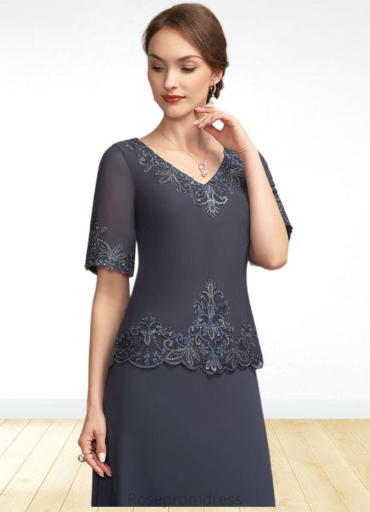 Lila A-Line V-neck Ankle-Length Chiffon Lace Mother of the Bride Dress With Sequins SRS126P0014650