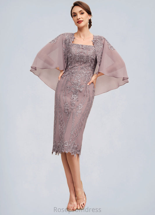 Natalie Sheath/Column Square Neckline Knee-Length Chiffon Lace Mother of the Bride Dress With Sequins SRS126P0014653