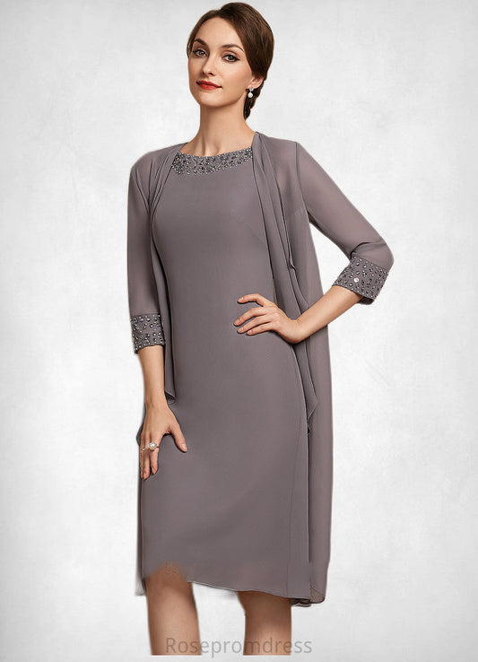 Lydia A-Line Scoop Neck Knee-Length Chiffon Mother of the Bride Dress With Beading SRS126P0014654