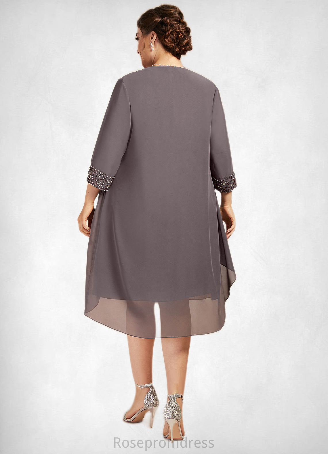 Lydia A-Line Scoop Neck Knee-Length Chiffon Mother of the Bride Dress With Beading SRS126P0014654