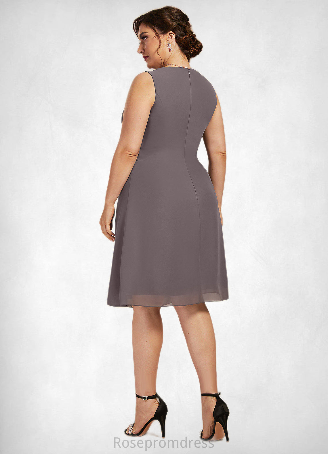 Lydia A-Line Scoop Neck Knee-Length Chiffon Mother of the Bride Dress With Beading SRS126P0014654