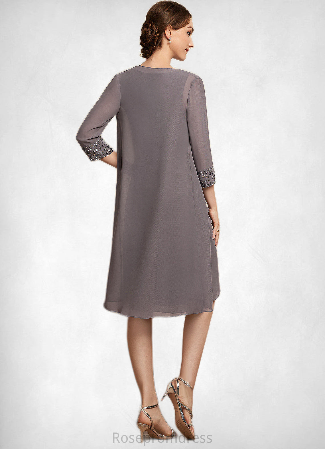Lydia A-Line Scoop Neck Knee-Length Chiffon Mother of the Bride Dress With Beading SRS126P0014654