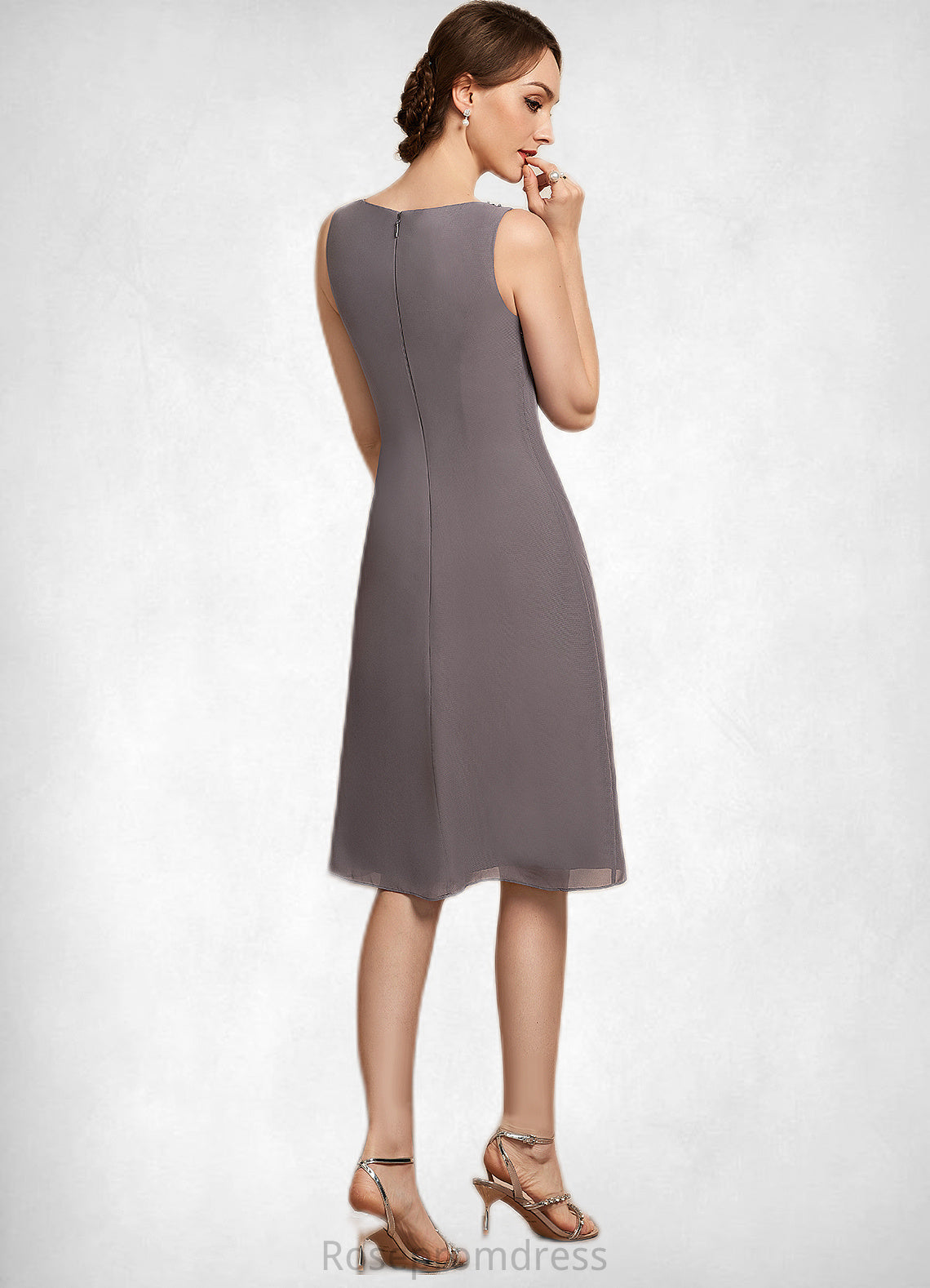 Lydia A-Line Scoop Neck Knee-Length Chiffon Mother of the Bride Dress With Beading SRS126P0014654