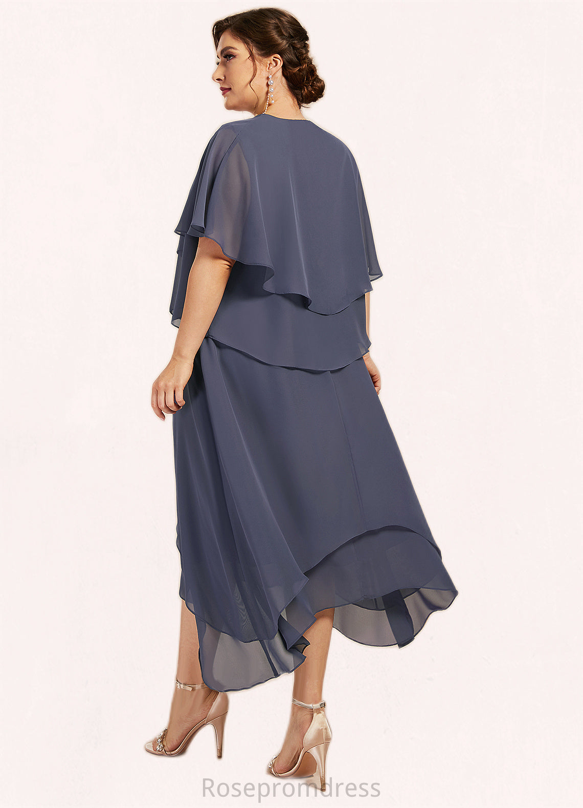 Chaya A-line V-Neck Ankle-Length Chiffon Mother of the Bride Dress With Beading SRS126P0014655