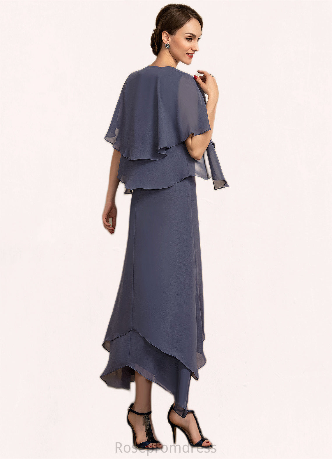 Chaya A-line V-Neck Ankle-Length Chiffon Mother of the Bride Dress With Beading SRS126P0014655