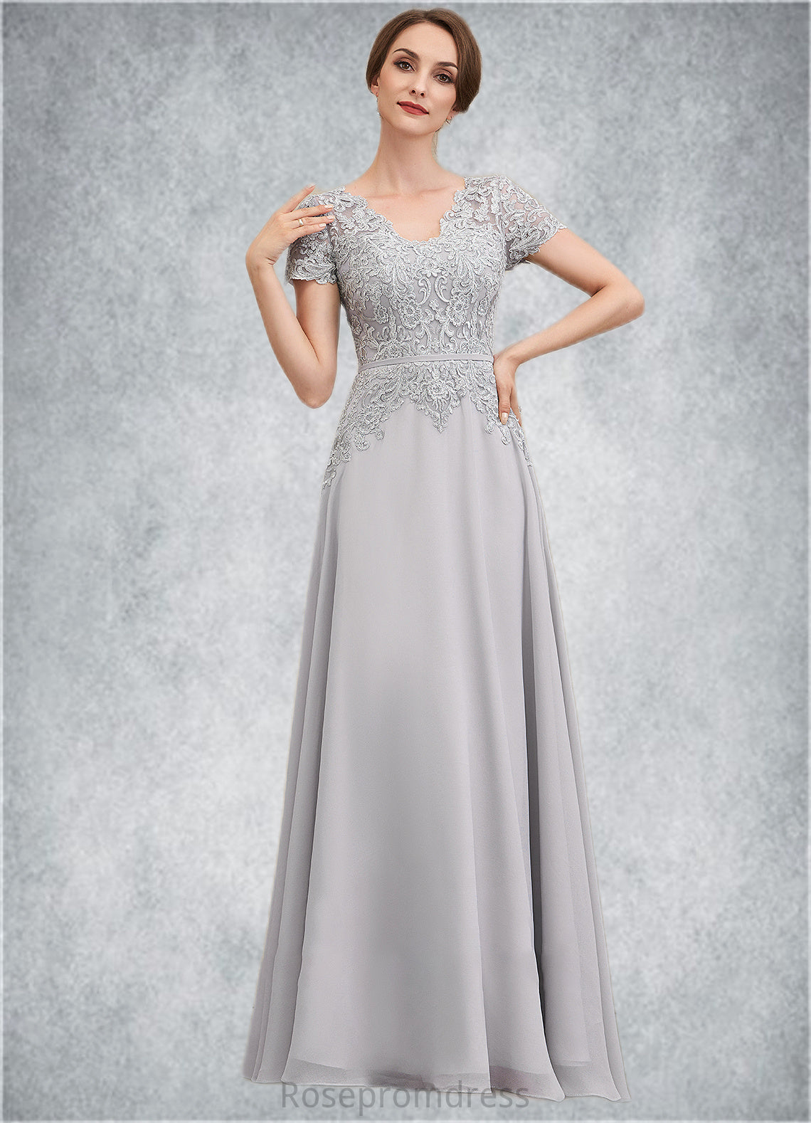 Jennifer A-line V-Neck Floor-Length Chiffon Lace Mother of the Bride Dress With Sequins SRS126P0014658