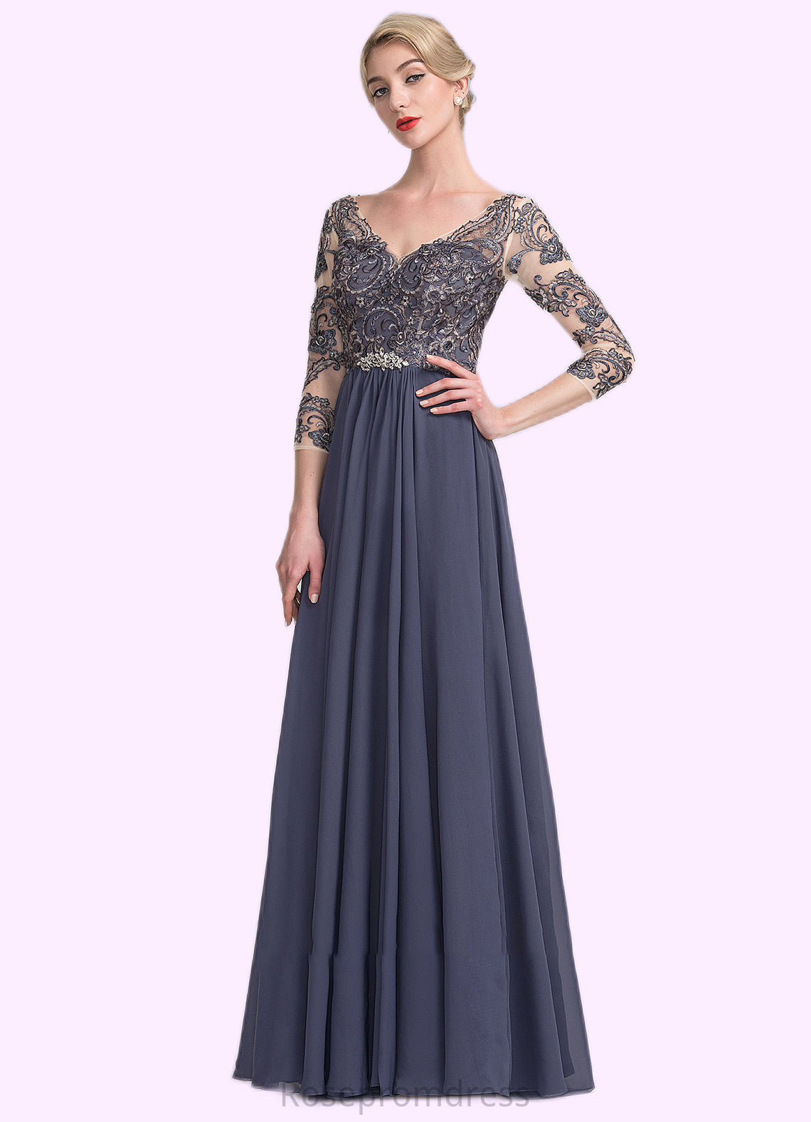 Aria A-Line V-neck Floor-Length Chiffon Lace Mother of the Bride Dress SRS126P0014659