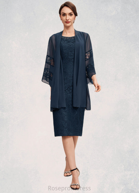 Karissa Sheath/Column Scoop Neck Knee-Length Lace Mother of the Bride Dress With Beading Sequins SRS126P0014661