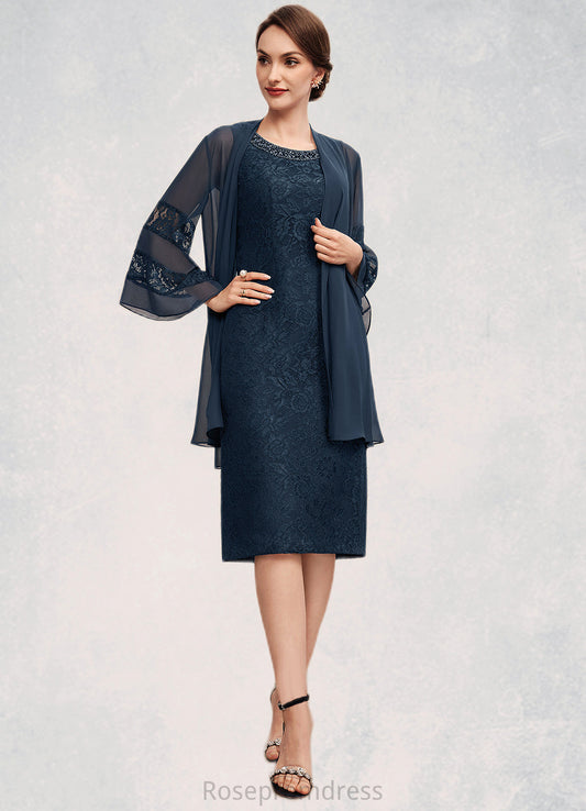 Karissa Sheath/Column Scoop Neck Knee-Length Lace Mother of the Bride Dress With Beading Sequins SRS126P0014661