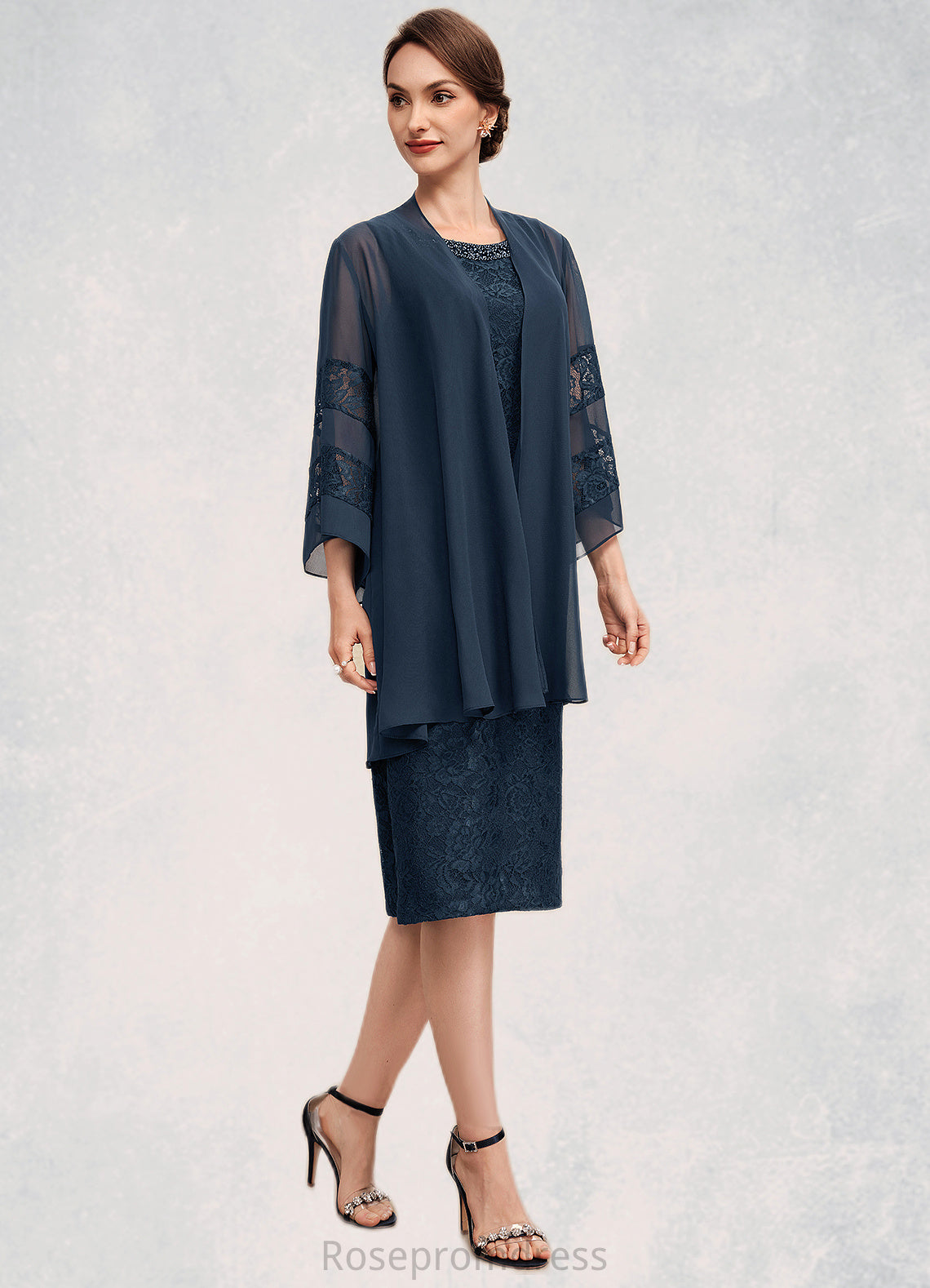 Karissa Sheath/Column Scoop Neck Knee-Length Lace Mother of the Bride Dress With Beading Sequins SRS126P0014661