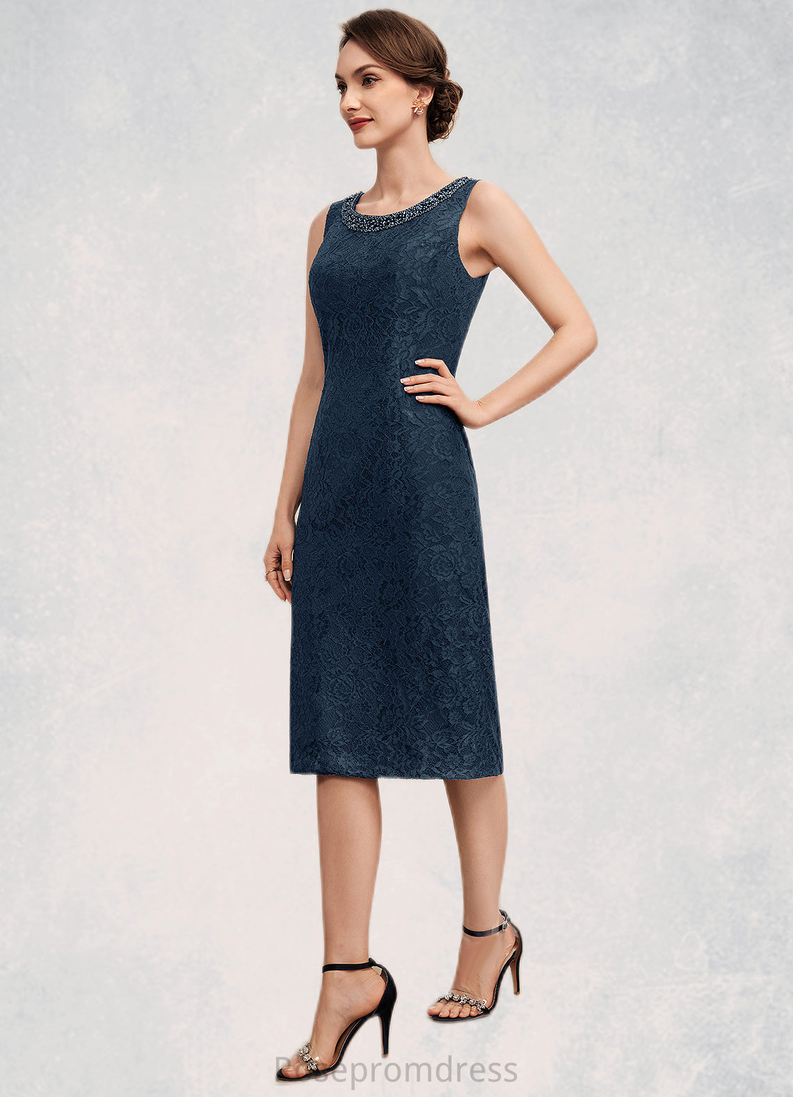 Karissa Sheath/Column Scoop Neck Knee-Length Lace Mother of the Bride Dress With Beading Sequins SRS126P0014661