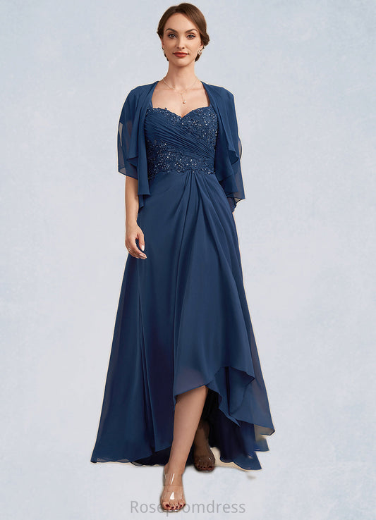 Khloe A-Line Sweetheart Asymmetrical Chiffon Lace Mother of the Bride Dress With Ruffle Beading Sequins SRS126P0014663