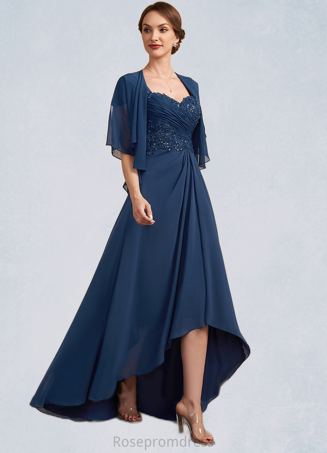 Khloe A-Line Sweetheart Asymmetrical Chiffon Lace Mother of the Bride Dress With Ruffle Beading Sequins SRS126P0014663