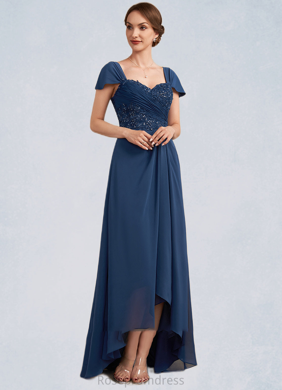 Khloe A-Line Sweetheart Asymmetrical Chiffon Lace Mother of the Bride Dress With Ruffle Beading Sequins SRS126P0014663