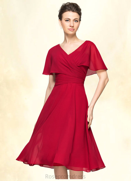 Janelle A-Line V-neck Knee-Length Chiffon Mother of the Bride Dress With Ruffle SRS126P0014664