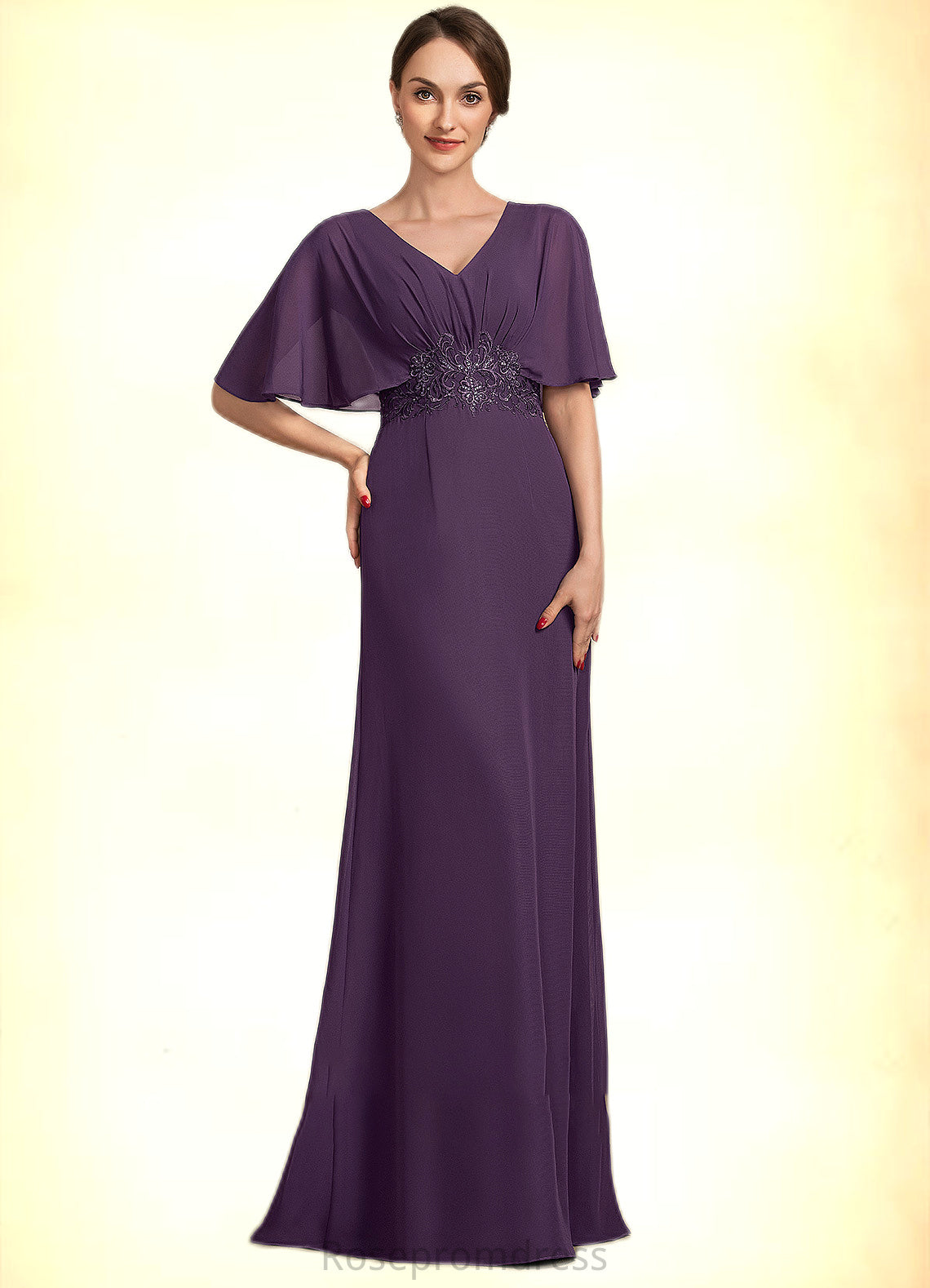 Lillianna A-Line V-neck Floor-Length Chiffon Mother of the Bride Dress With Lace Sequins SRS126P0014665