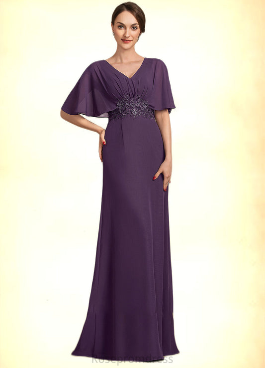 Lillianna A-Line V-neck Floor-Length Chiffon Mother of the Bride Dress With Lace Sequins SRS126P0014665