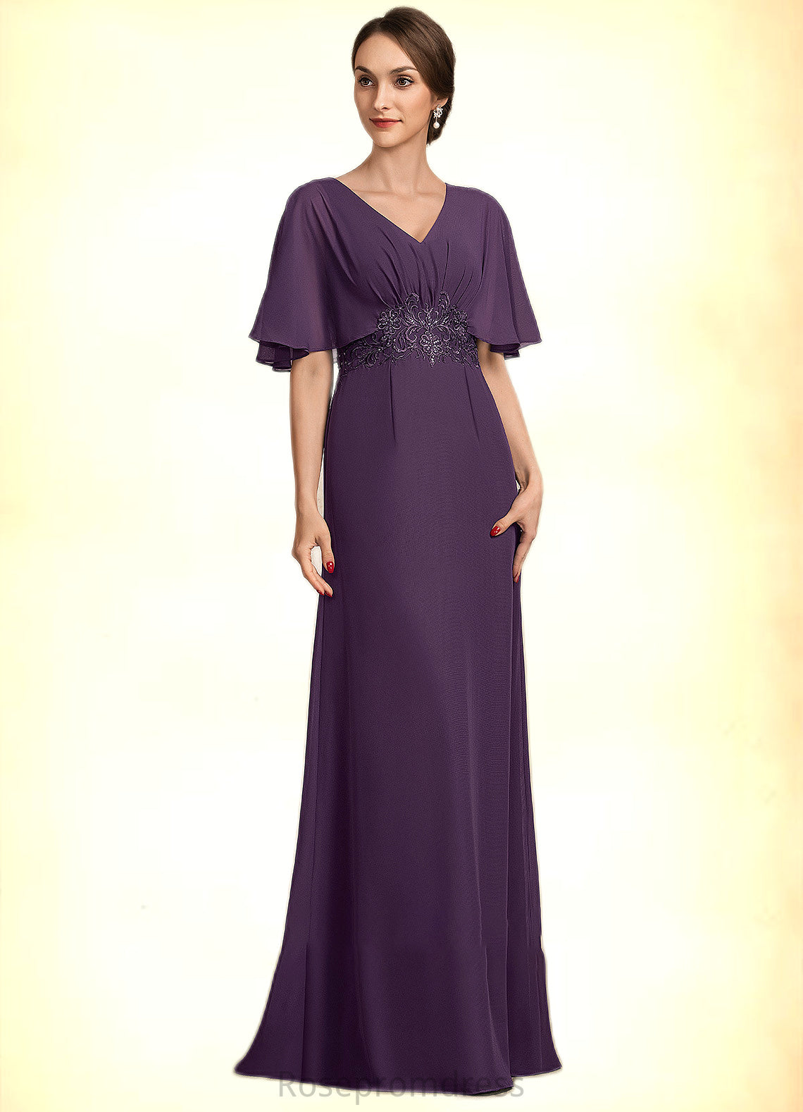 Lillianna A-Line V-neck Floor-Length Chiffon Mother of the Bride Dress With Lace Sequins SRS126P0014665