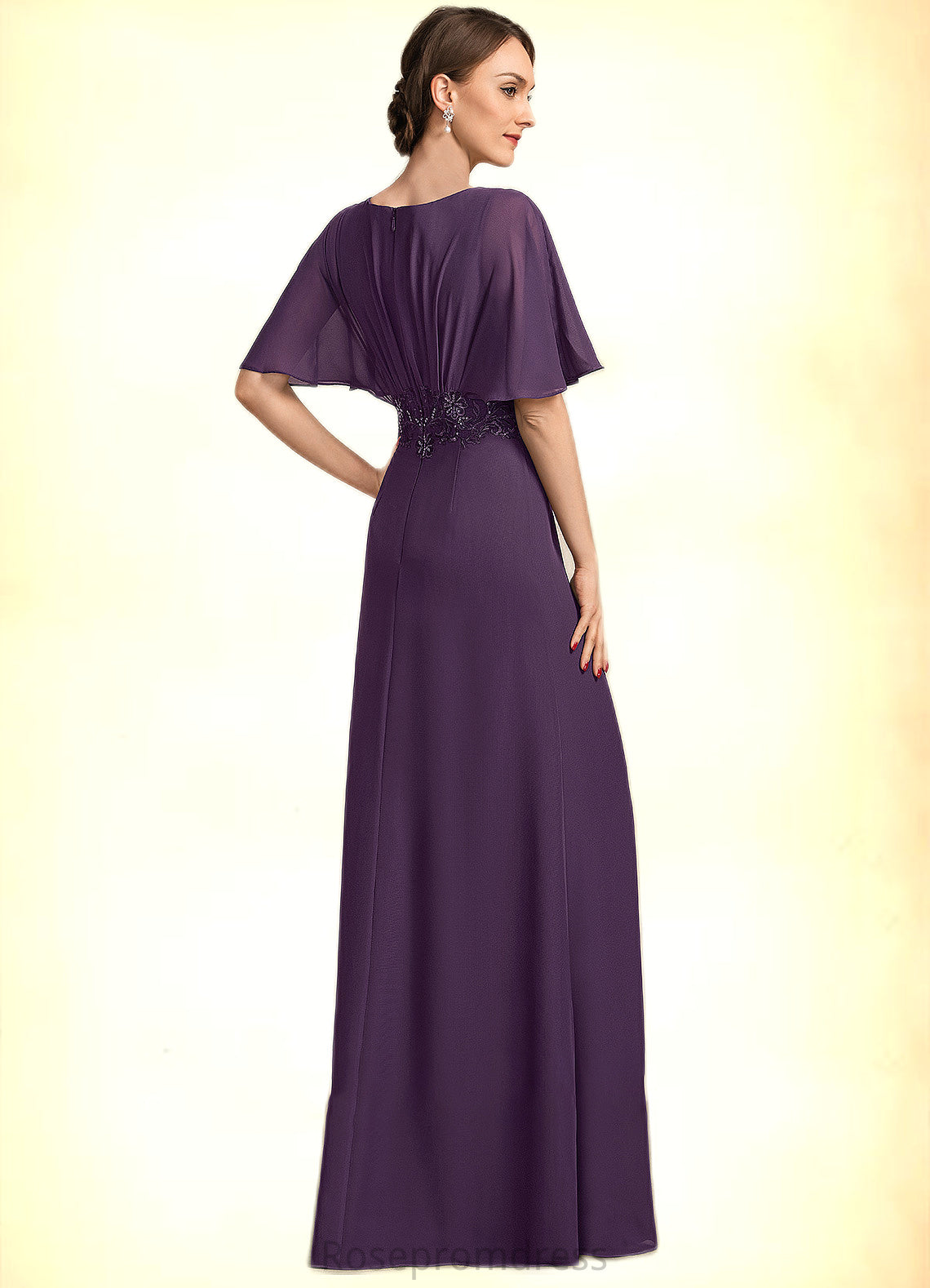 Lillianna A-Line V-neck Floor-Length Chiffon Mother of the Bride Dress With Lace Sequins SRS126P0014665