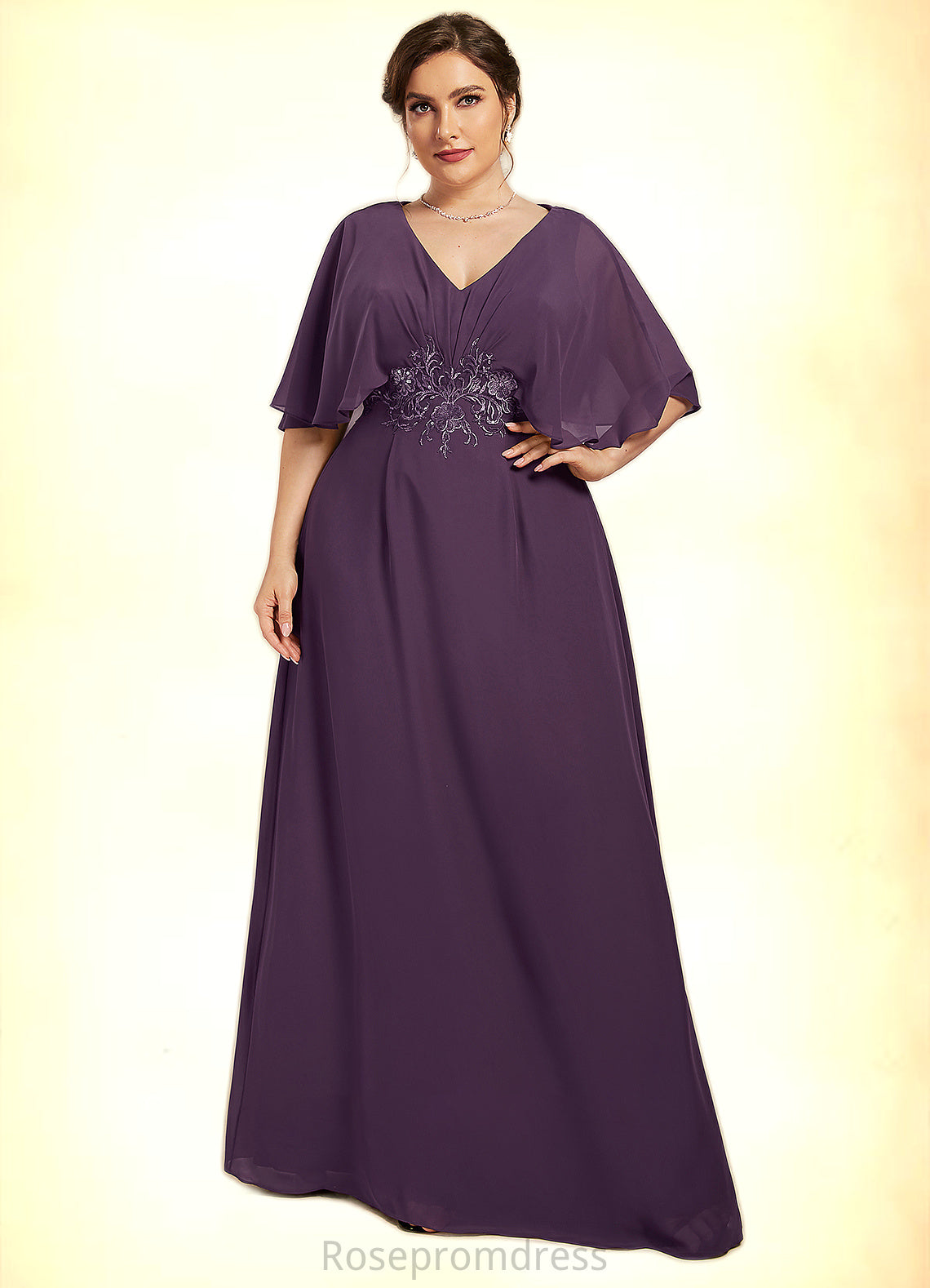 Lillianna A-Line V-neck Floor-Length Chiffon Mother of the Bride Dress With Lace Sequins SRS126P0014665