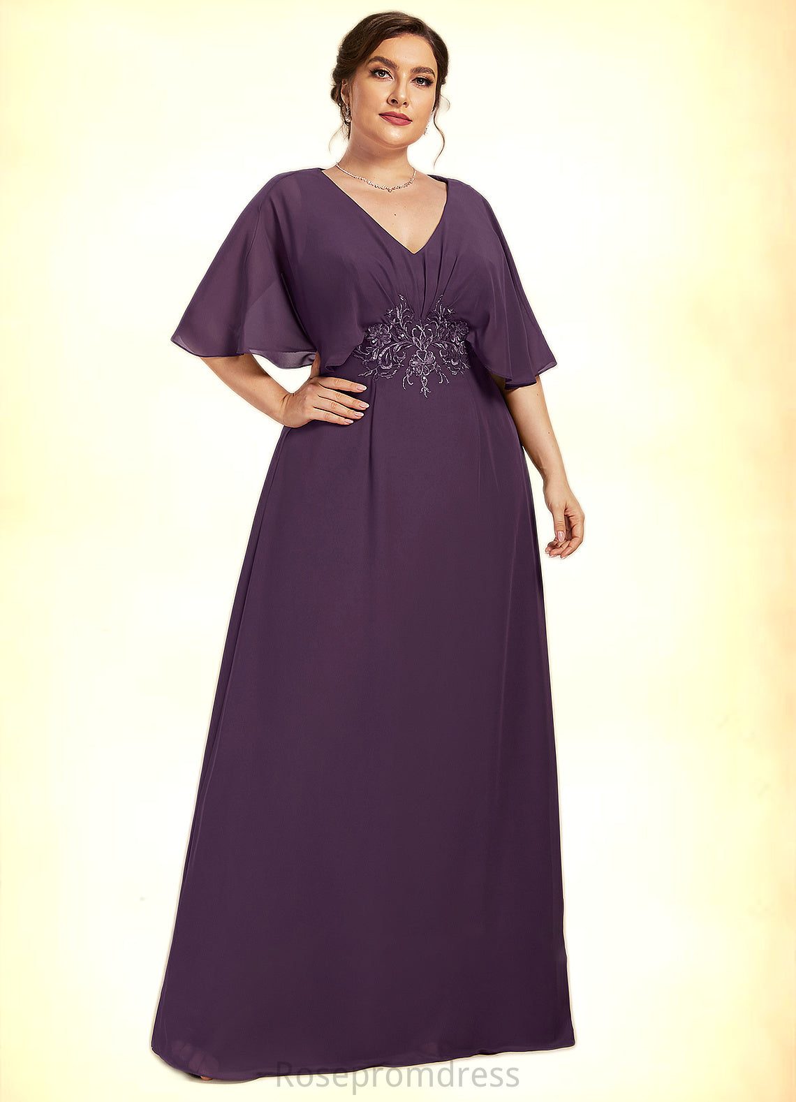 Lillianna A-Line V-neck Floor-Length Chiffon Mother of the Bride Dress With Lace Sequins SRS126P0014665