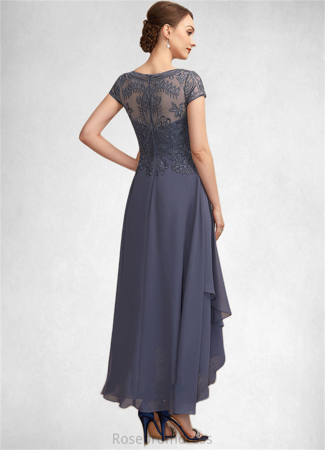 Caylee A-Line Scoop Neck Asymmetrical Chiffon Lace Mother of the Bride Dress With Sequins SRS126P0014667