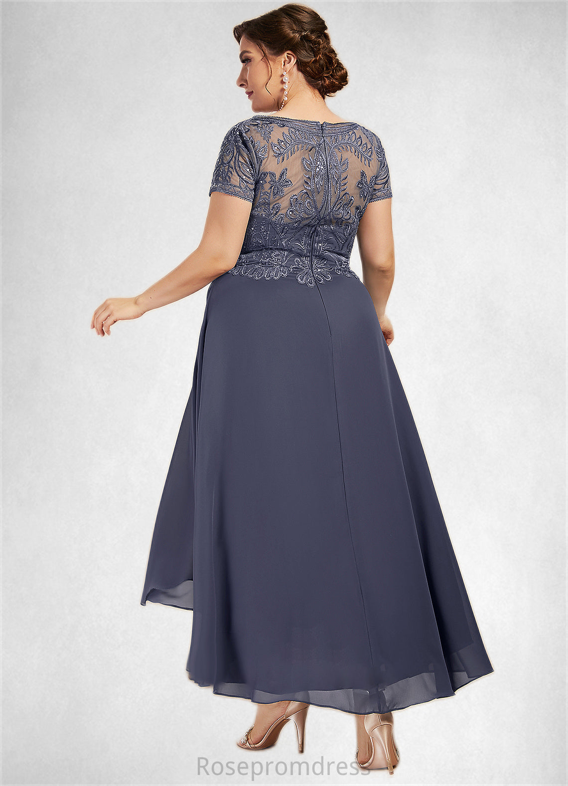 Caylee A-Line Scoop Neck Asymmetrical Chiffon Lace Mother of the Bride Dress With Sequins SRS126P0014667
