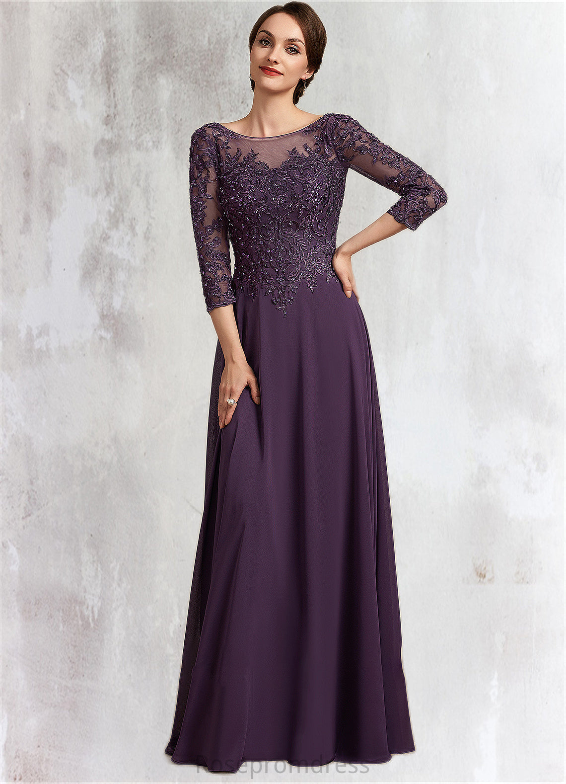 Harper A-Line Scoop Neck Floor-Length Chiffon Lace Mother of the Bride Dress With Sequins SRS126P0014670