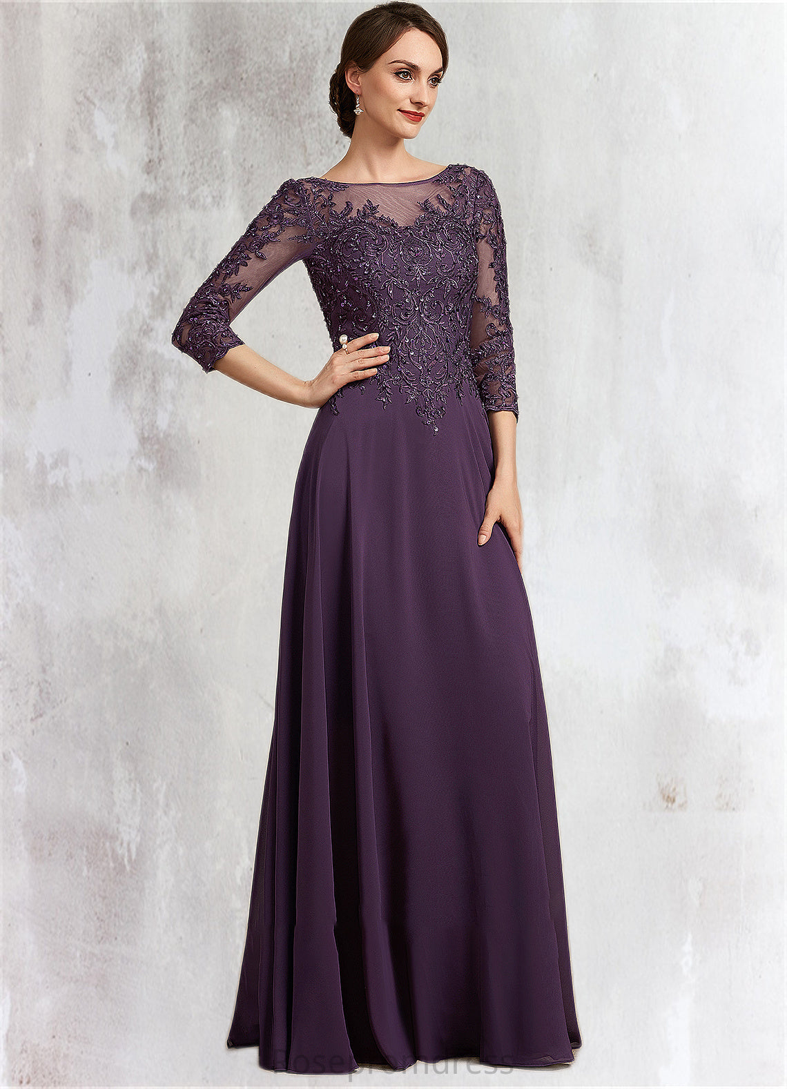 Harper A-Line Scoop Neck Floor-Length Chiffon Lace Mother of the Bride Dress With Sequins SRS126P0014670