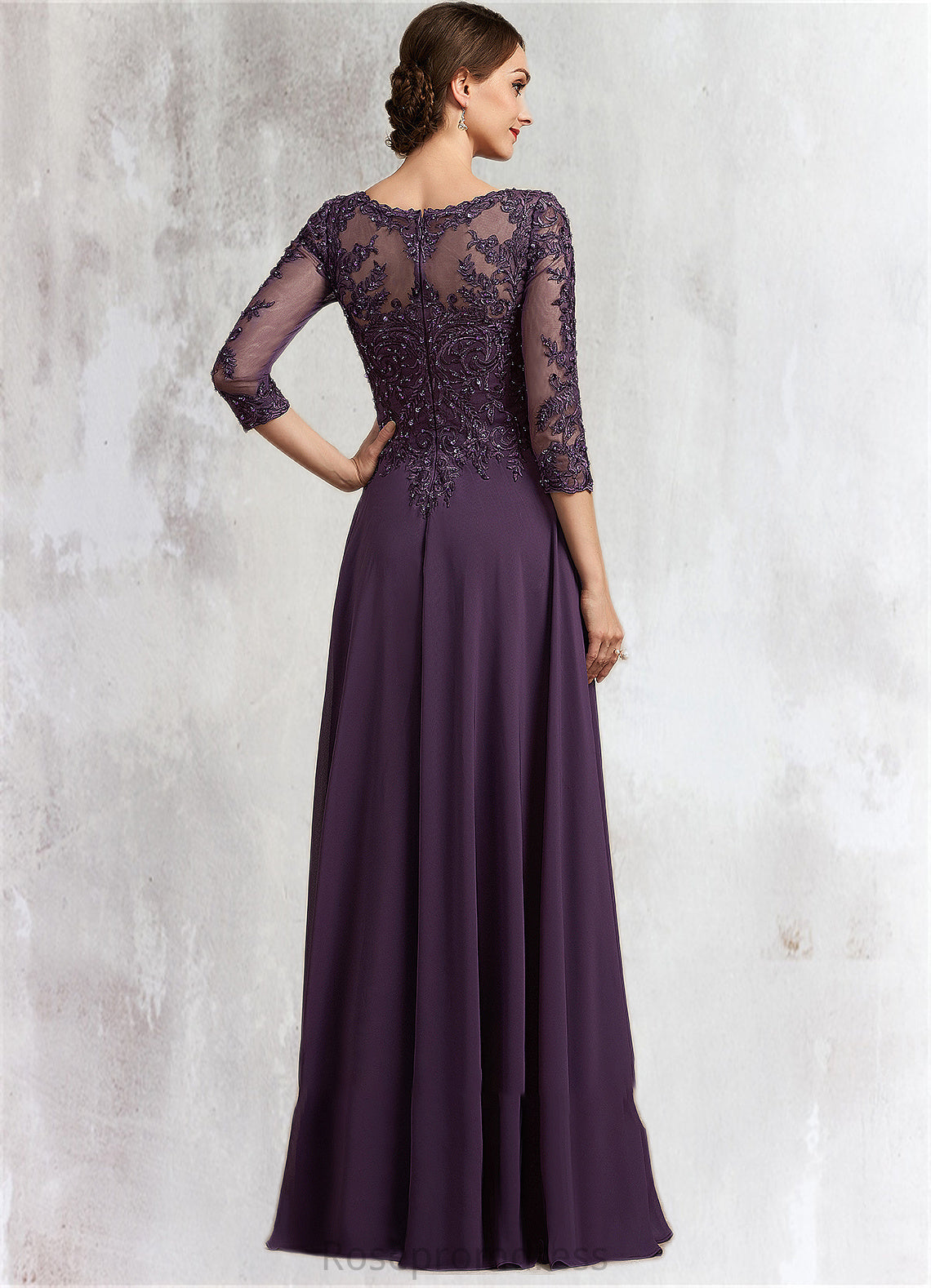 Harper A-Line Scoop Neck Floor-Length Chiffon Lace Mother of the Bride Dress With Sequins SRS126P0014670