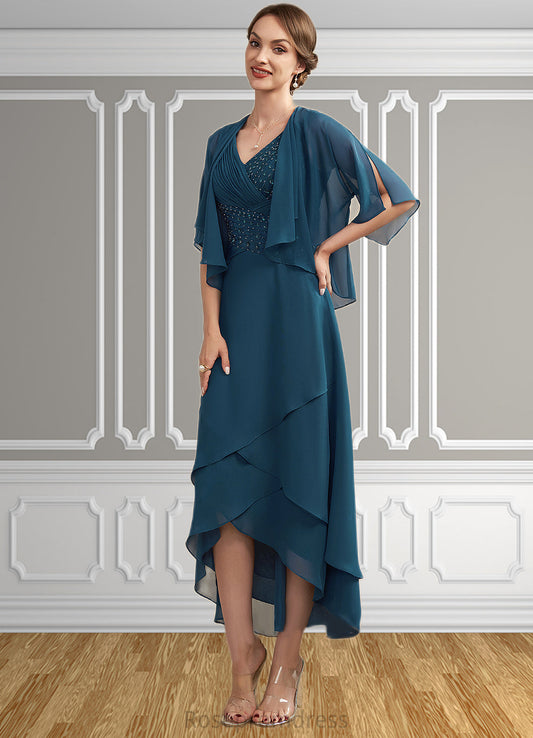 Gabriella A-Line V-neck Asymmetrical Chiffon Mother of the Bride Dress With Ruffle Beading Sequins SRS126P0014671
