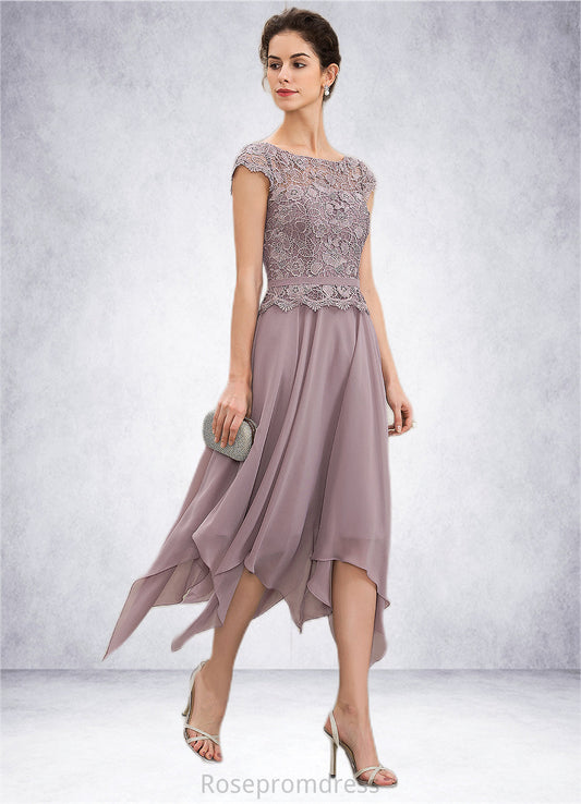 Martina A-Line Scoop Neck Ankle-Length Chiffon Lace Mother of the Bride Dress With Cascading Ruffles SRS126P0014673