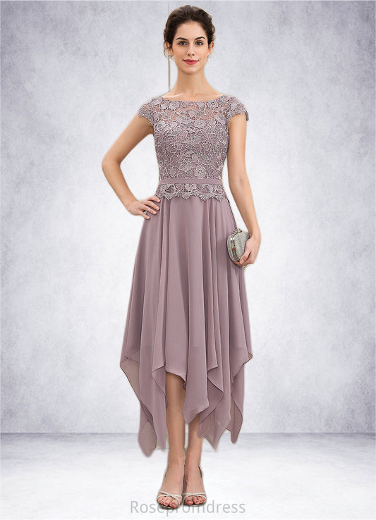 Martina A-Line Scoop Neck Ankle-Length Chiffon Lace Mother of the Bride Dress With Cascading Ruffles SRS126P0014673
