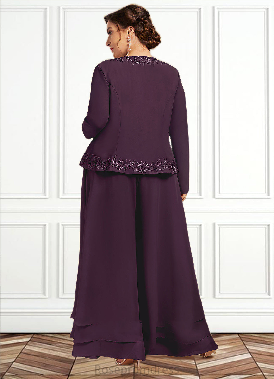 Charlotte Jumpsuit/Pantsuit Square Neckline Ankle-Length Chiffon Lace Mother of the Bride Dress With Sequins SRS126P0014676