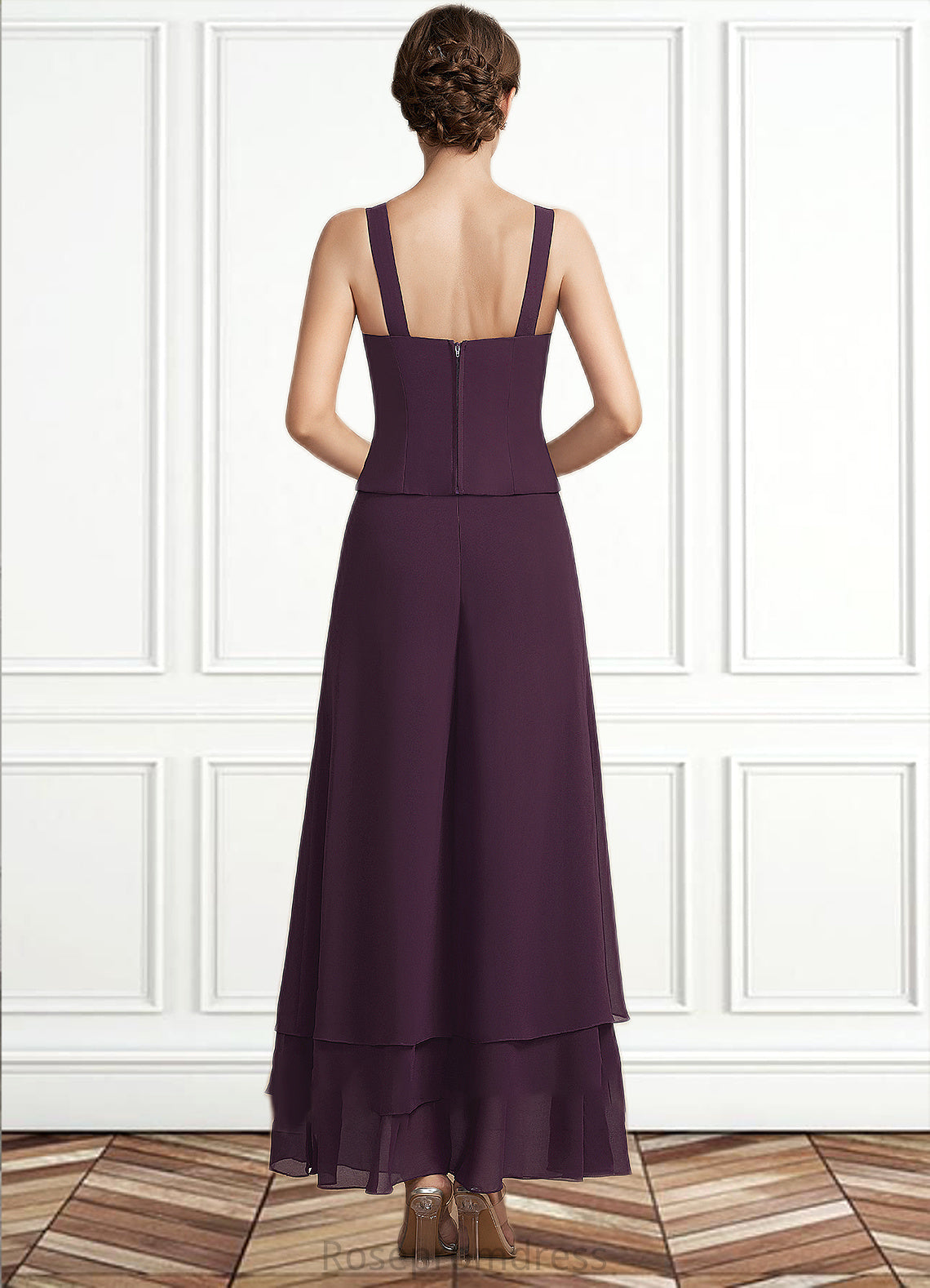 Charlotte Jumpsuit/Pantsuit Square Neckline Ankle-Length Chiffon Lace Mother of the Bride Dress With Sequins SRS126P0014676