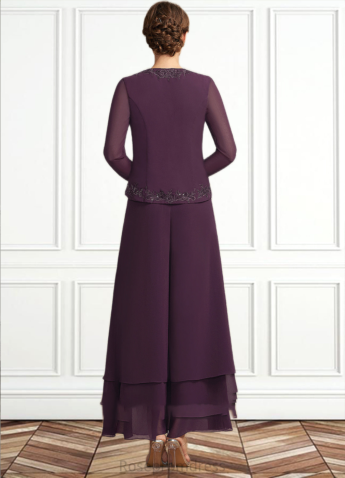 Charlotte Jumpsuit/Pantsuit Square Neckline Ankle-Length Chiffon Lace Mother of the Bride Dress With Sequins SRS126P0014676
