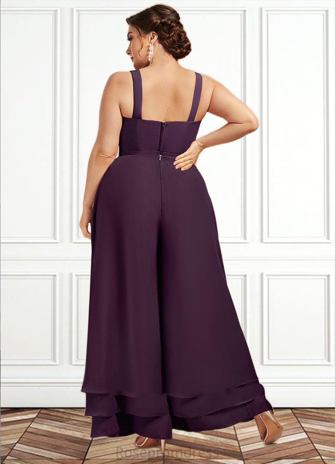 Charlotte Jumpsuit/Pantsuit Square Neckline Ankle-Length Chiffon Lace Mother of the Bride Dress With Sequins SRS126P0014676