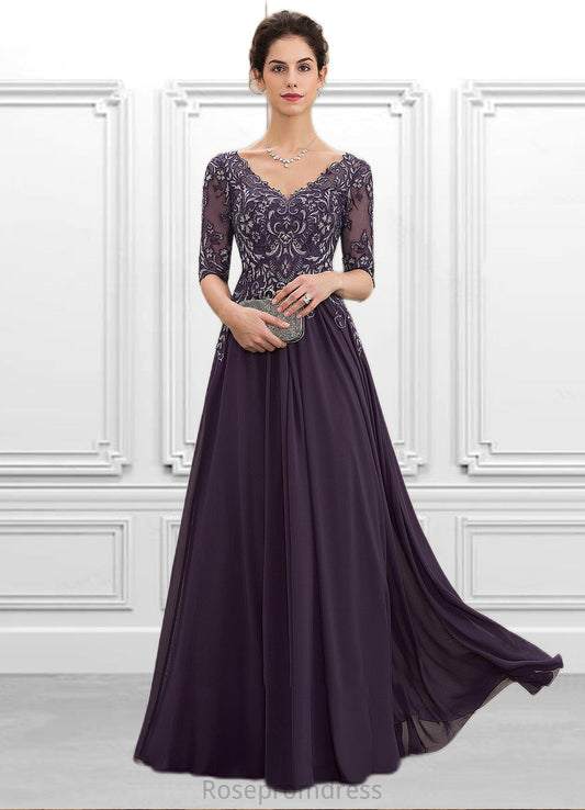 Eleanor A-Line V-neck Floor-Length Chiffon Lace Mother of the Bride Dress SRS126P0014678