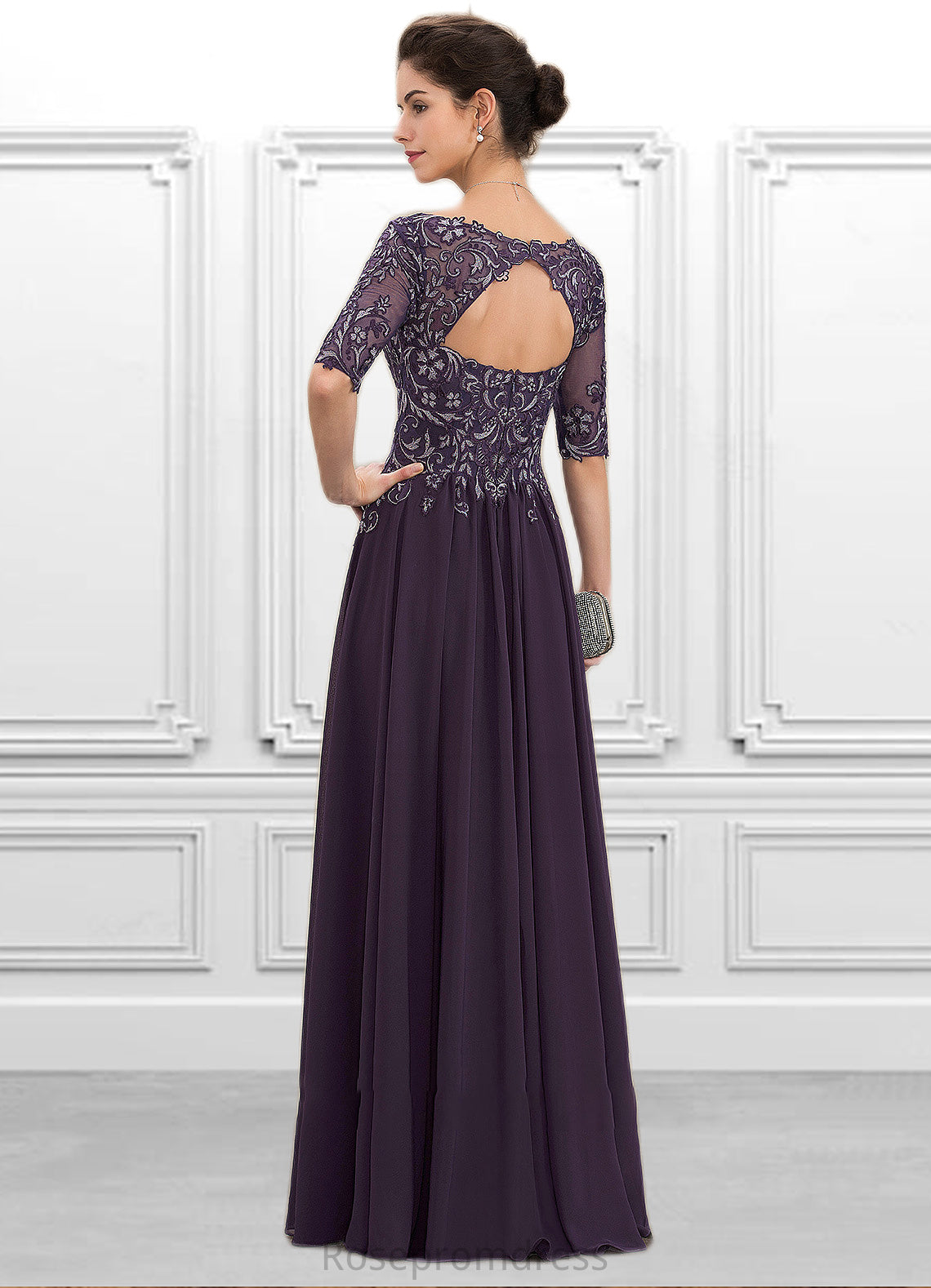Eleanor A-Line V-neck Floor-Length Chiffon Lace Mother of the Bride Dress SRS126P0014678