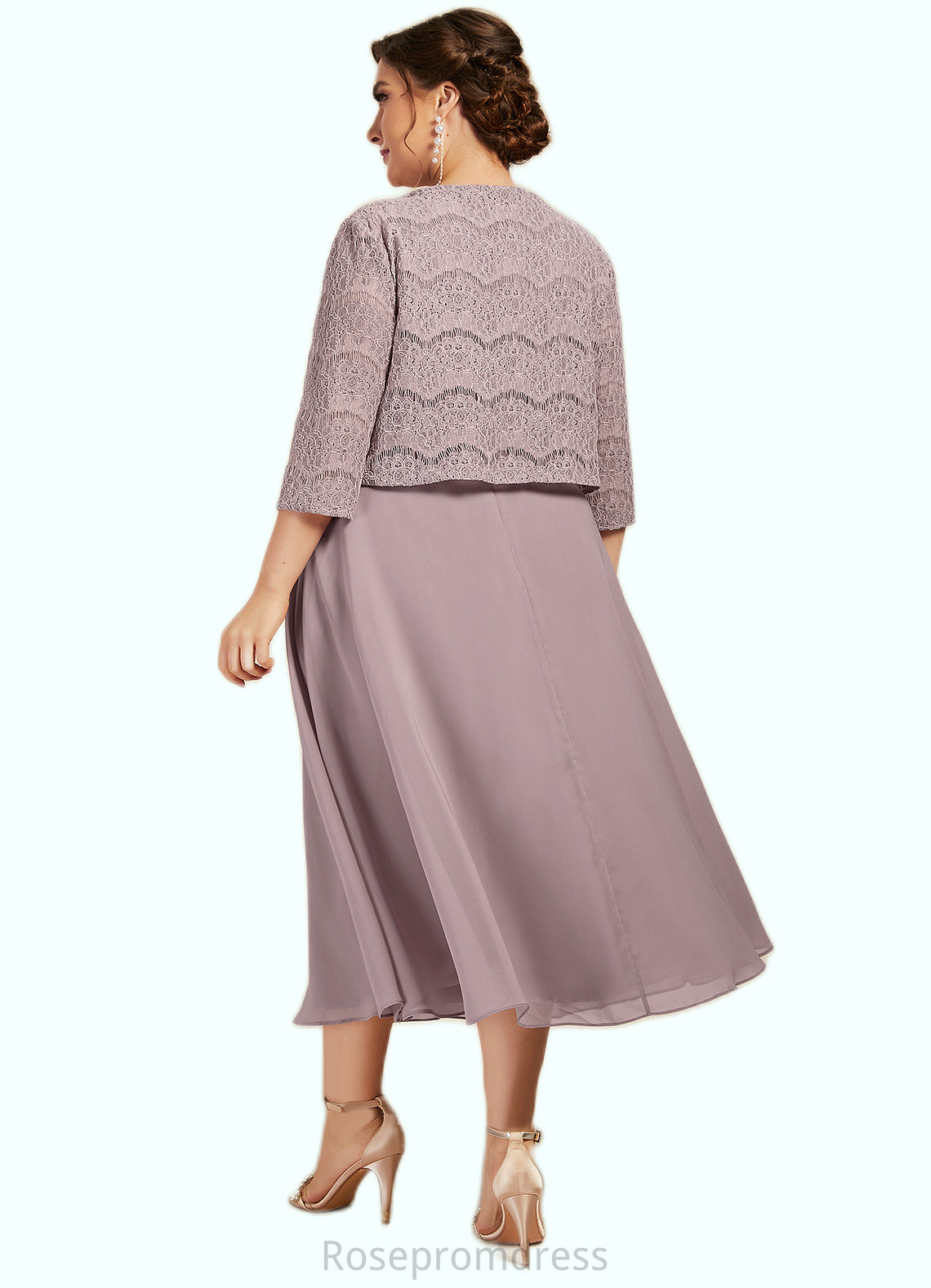 Madalyn A-Line Scoop Neck Tea-Length Chiffon Mother of the Bride Dress With Ruffle SRS126P0014679