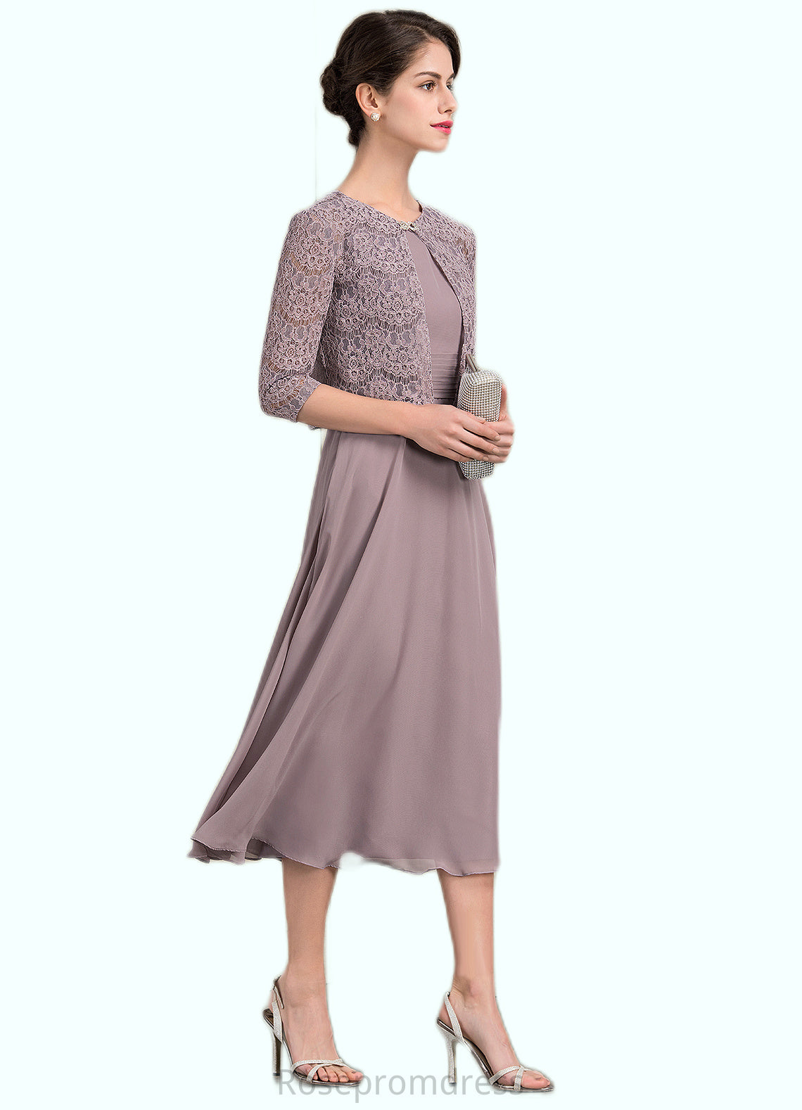 Madalyn A-Line Scoop Neck Tea-Length Chiffon Mother of the Bride Dress With Ruffle SRS126P0014679