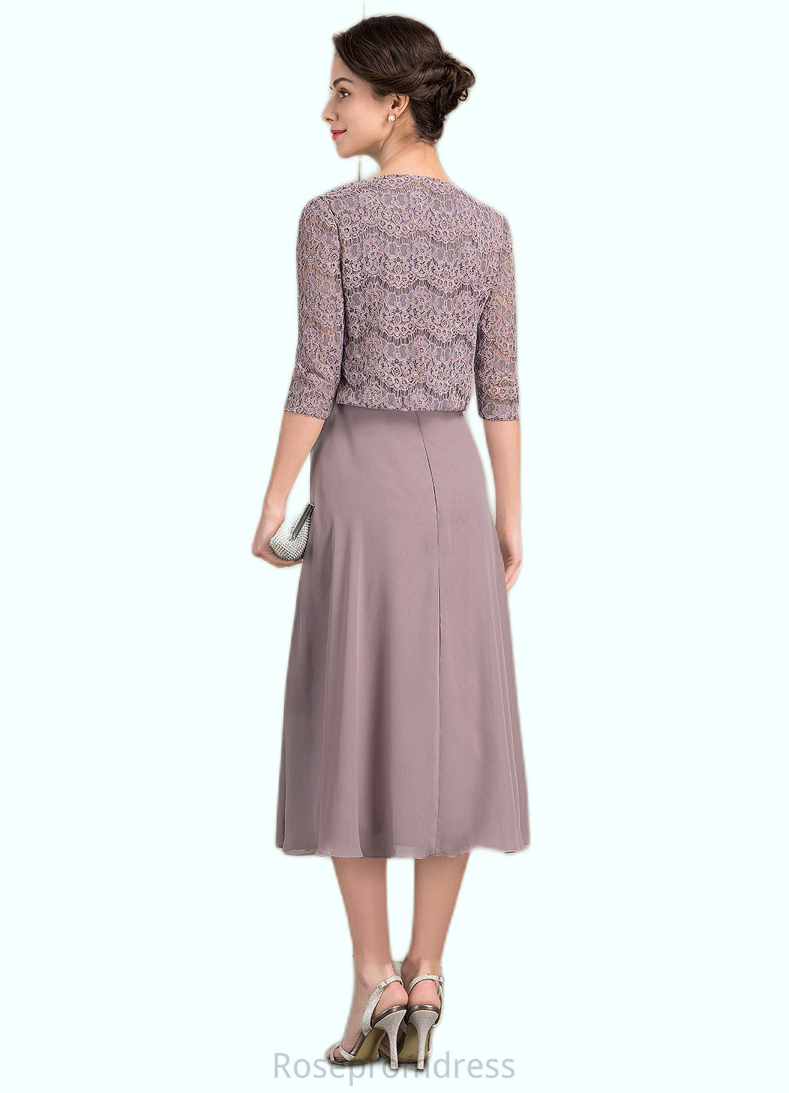 Madalyn A-Line Scoop Neck Tea-Length Chiffon Mother of the Bride Dress With Ruffle SRS126P0014679