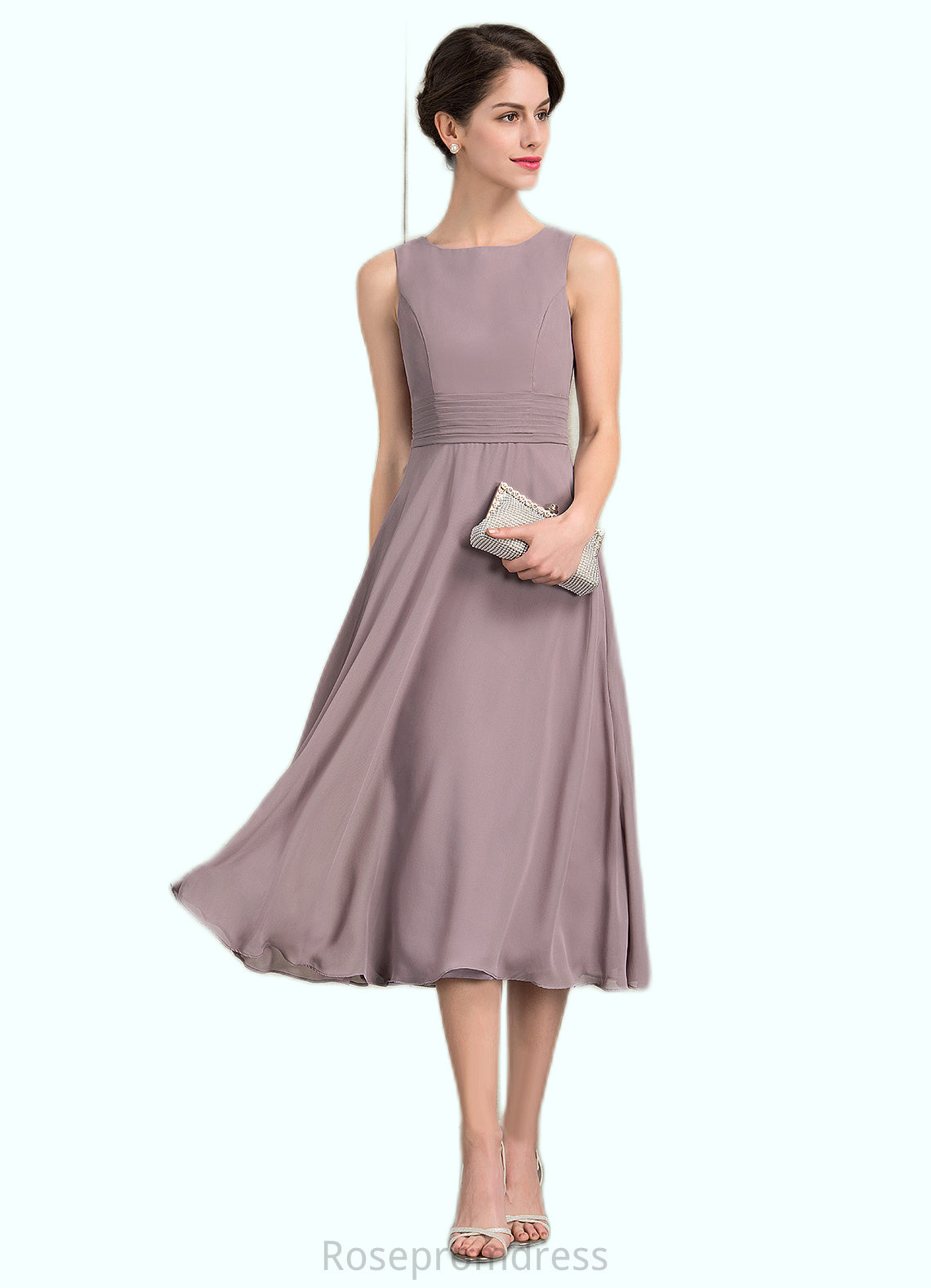 Madalyn A-Line Scoop Neck Tea-Length Chiffon Mother of the Bride Dress With Ruffle SRS126P0014679