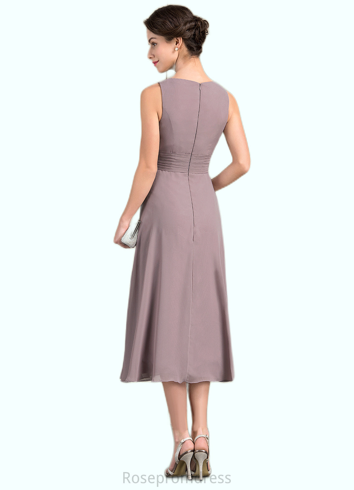 Madalyn A-Line Scoop Neck Tea-Length Chiffon Mother of the Bride Dress With Ruffle SRS126P0014679