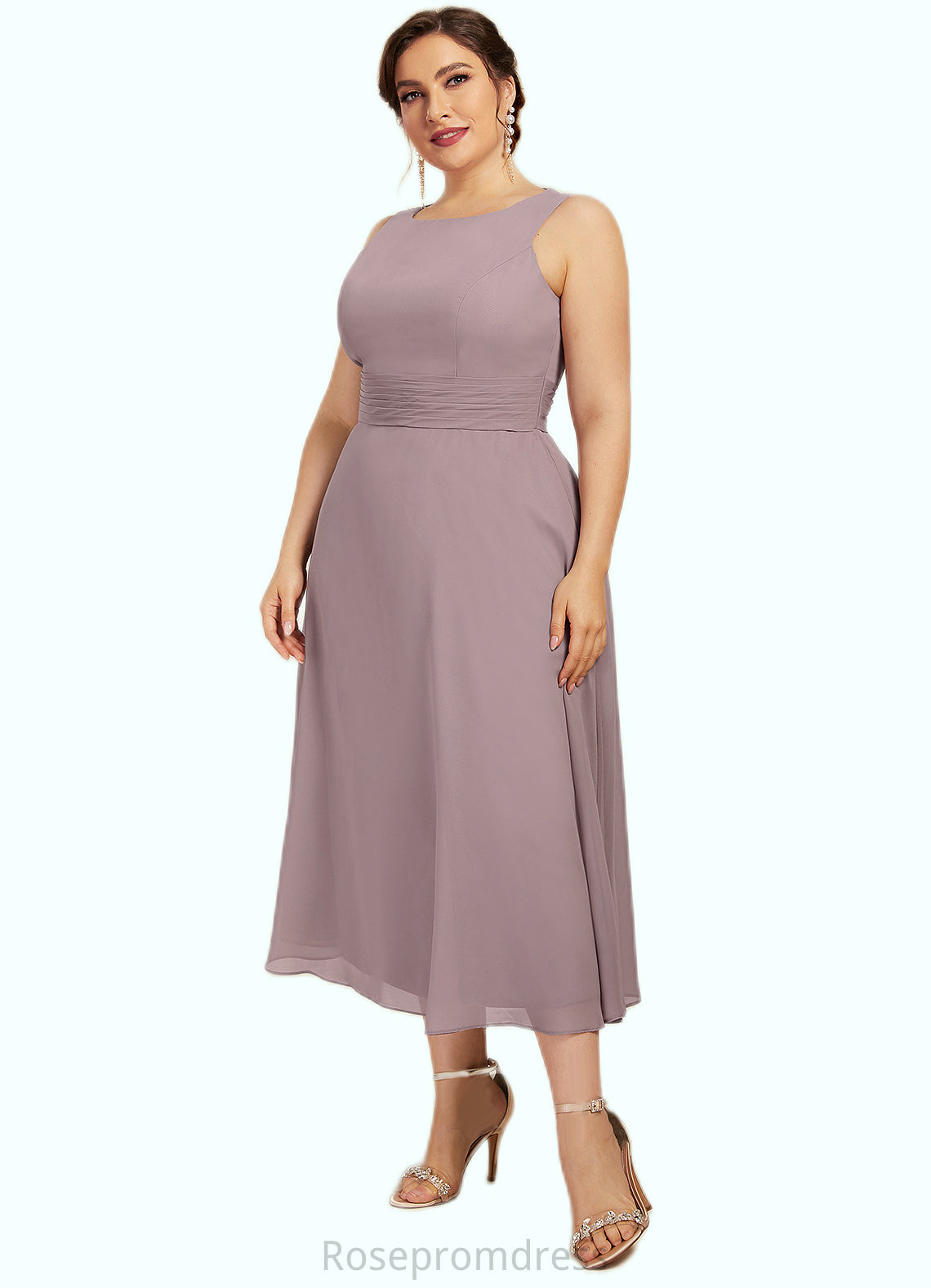 Madalyn A-Line Scoop Neck Tea-Length Chiffon Mother of the Bride Dress With Ruffle SRS126P0014679