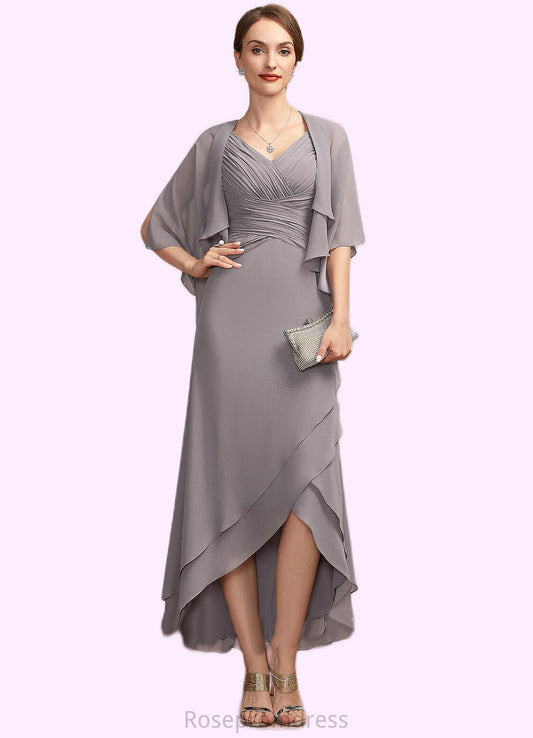 Bailee A-Line V-neck Asymmetrical Chiffon Mother of the Bride Dress With Ruffle SRS126P0014682