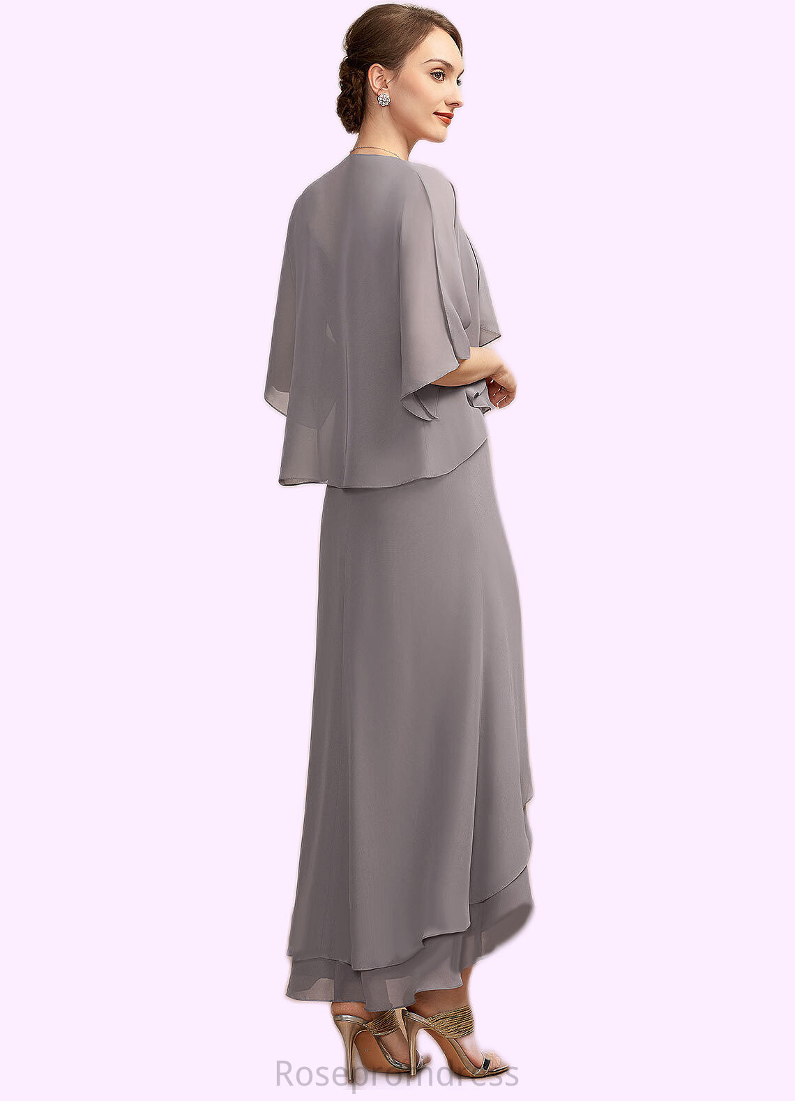 Bailee A-Line V-neck Asymmetrical Chiffon Mother of the Bride Dress With Ruffle SRS126P0014682