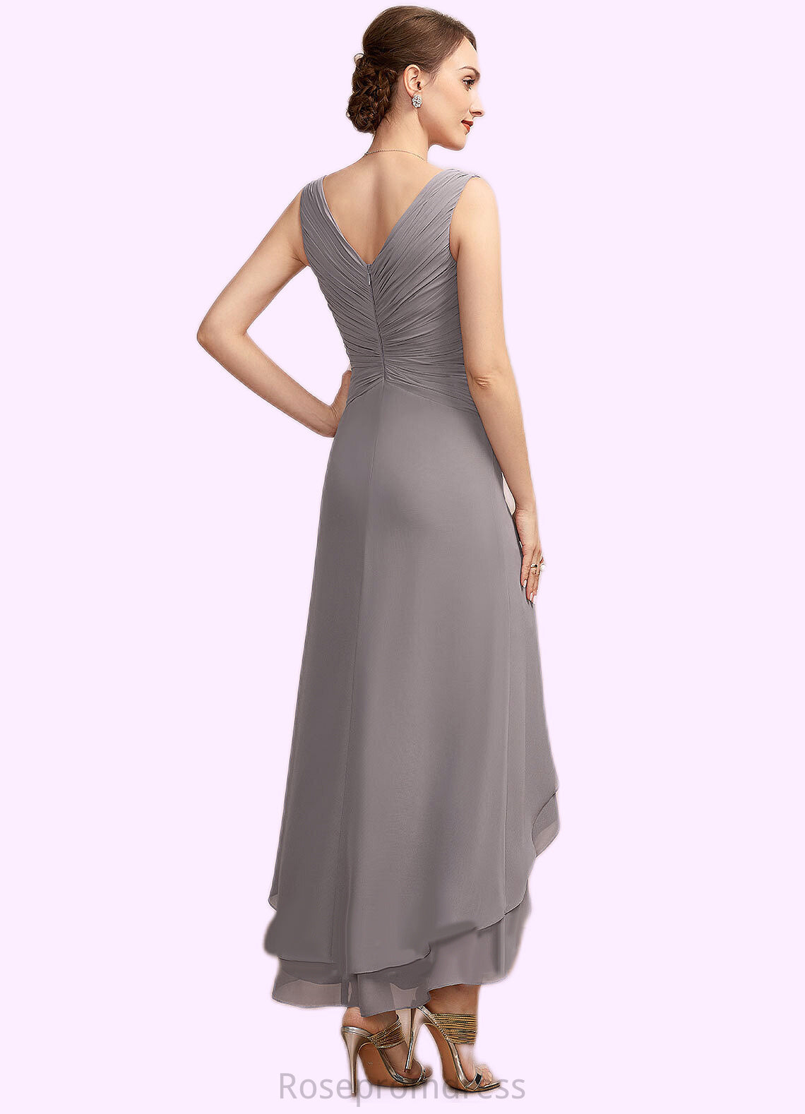 Bailee A-Line V-neck Asymmetrical Chiffon Mother of the Bride Dress With Ruffle SRS126P0014682