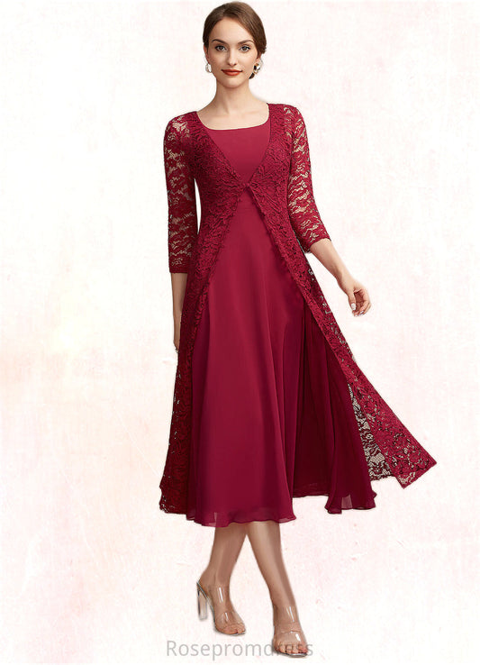 Novia A-Line Scoop Neck Tea-Length Chiffon Mother of the Bride Dress SRS126P0014684